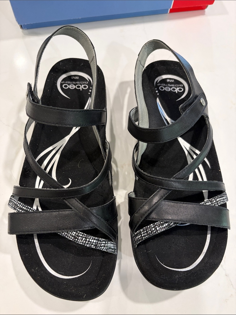 Abeo Black Strappy Slingback Sandals with Sparkle Accent